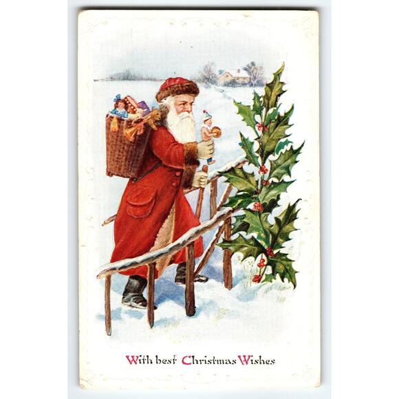Vintage Santa Claus Christmas Postcard With Best Christmas Wishes - Picture 1 of 2